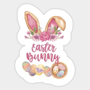 Easter Bunny Ears with Flowers and Easter Eggs Sticker
